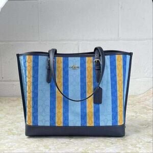Coach C4088 Mollie Tote in signature jacquard stripes Blue